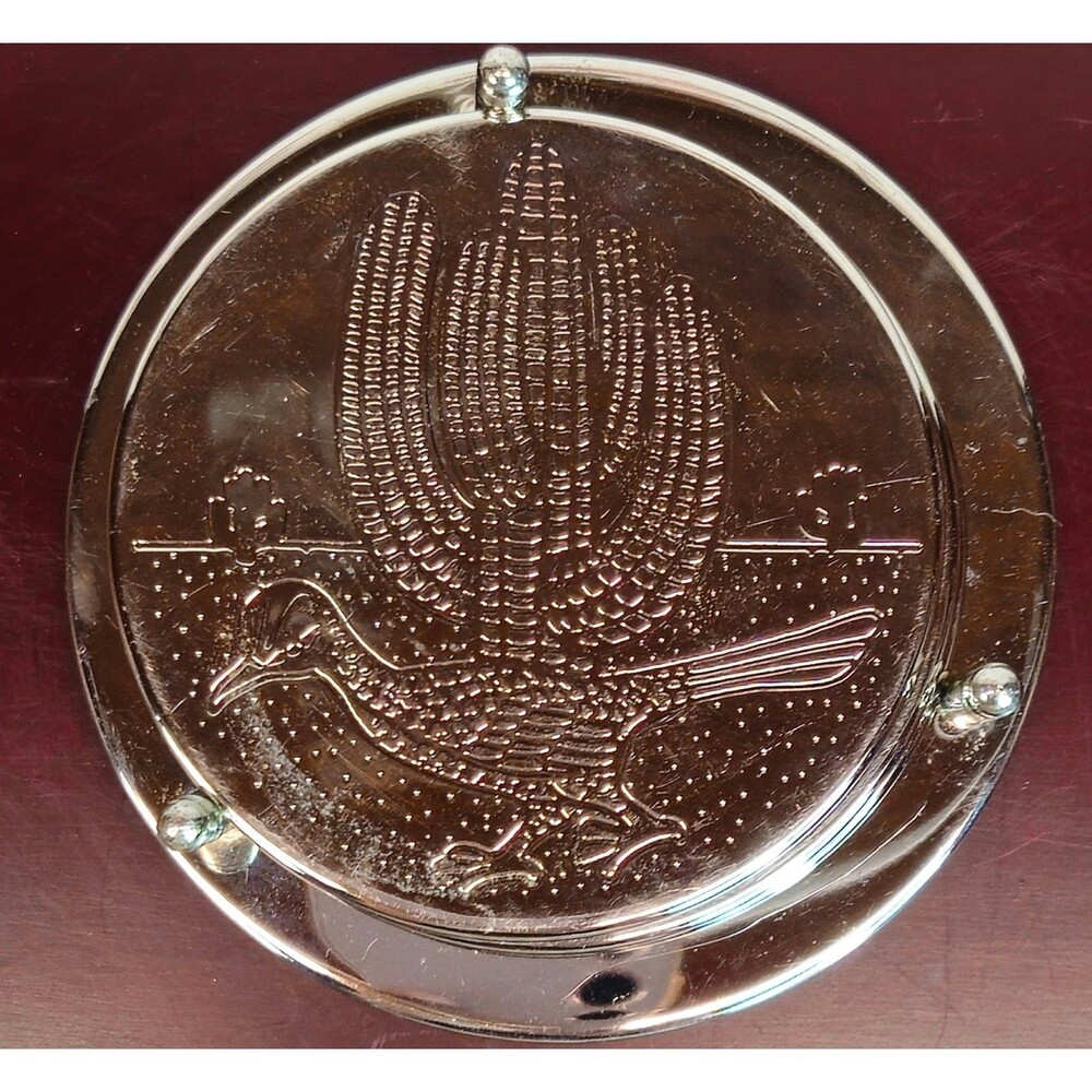 Set of 5 Vintage Southwestern Roadrunner Cactus Coaster Silver Tone w/ Holder